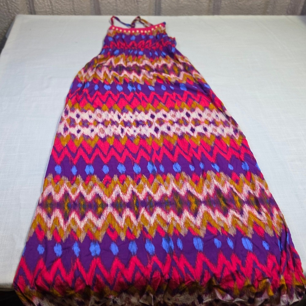 Mossimo Supply Co Pink Macrame Beaded Ikat Chevron Maxi Dress Purple M